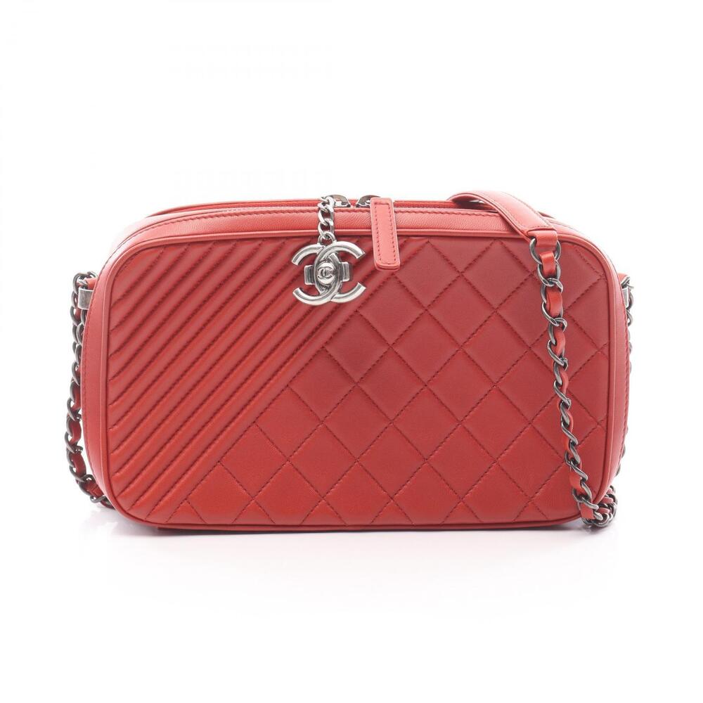 Chanel Coco Boy Camera Bag Shoulder Lambskin Leather Bordeaux Purple